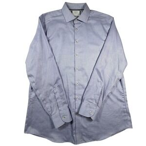 Charles Tyrwhitt Mens 17.5/36 Slim Fit Non-Iron Dress Shirt Blue White Geometric